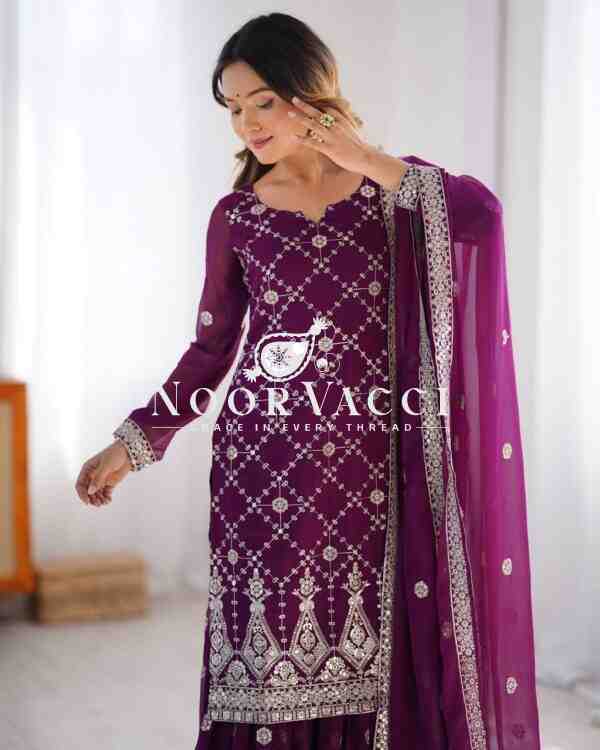 Faux Georgette Plazo Set with Full Sequin Work - Image 7