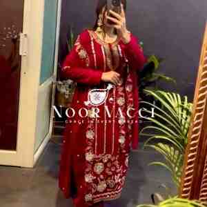 Pure Velvet Embroidered Top-Pant Set with Dupatta