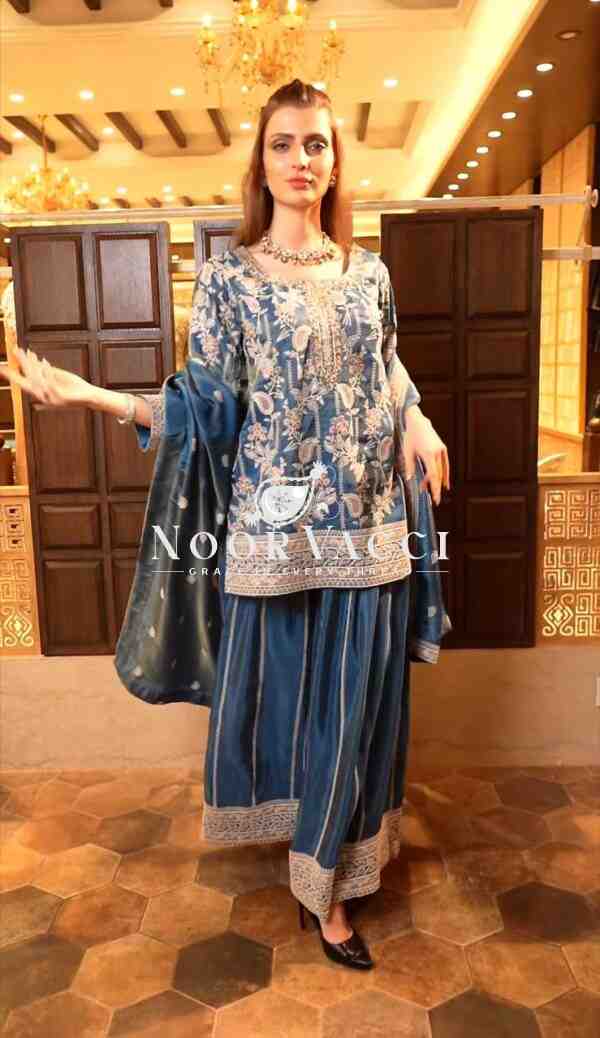 Chinon Silk Embroidered Plazzo Suit Set with Dupatta – Party & Occasion Wear