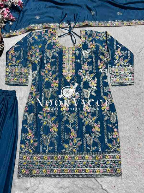 Chinon Silk Embroidered Plazzo Suit Set with Dupatta – Party & Occasion Wear - Image 4