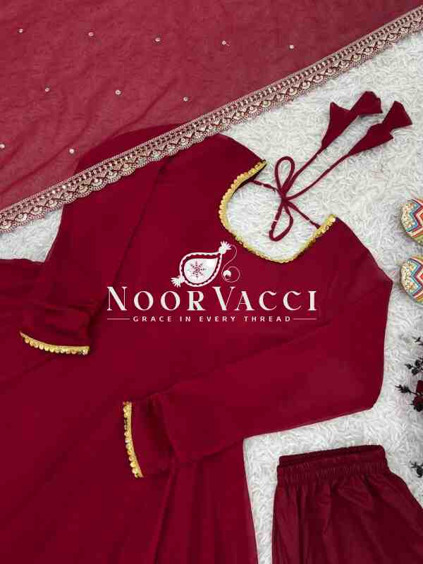 Faux Georgette Embroidered Gown with Dupatta & Pant – Designer Party Wear Set - Image 8