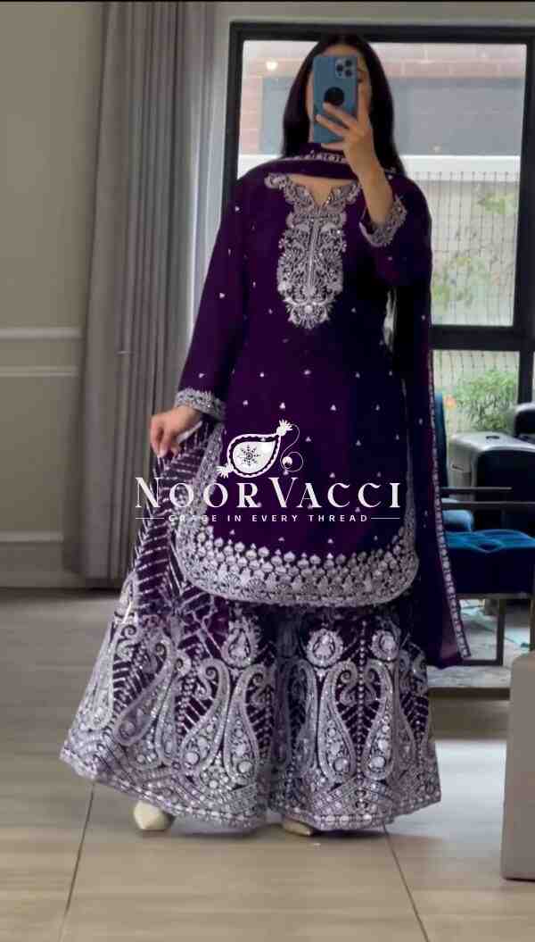 Premium Chinnon Silk Embroidered Sharara Set with Dupatta – Party & Wedding Wear - Image 3