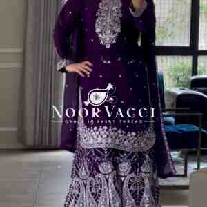 Premium Chinnon Silk Embroidered Sharara Set with Dupatta – Party & Wedding Wear