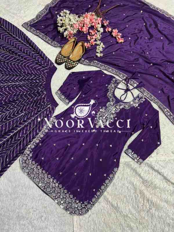 Premium Chinnon Silk Embroidered Sharara Set with Dupatta – Party & Wedding Wear - Image 6