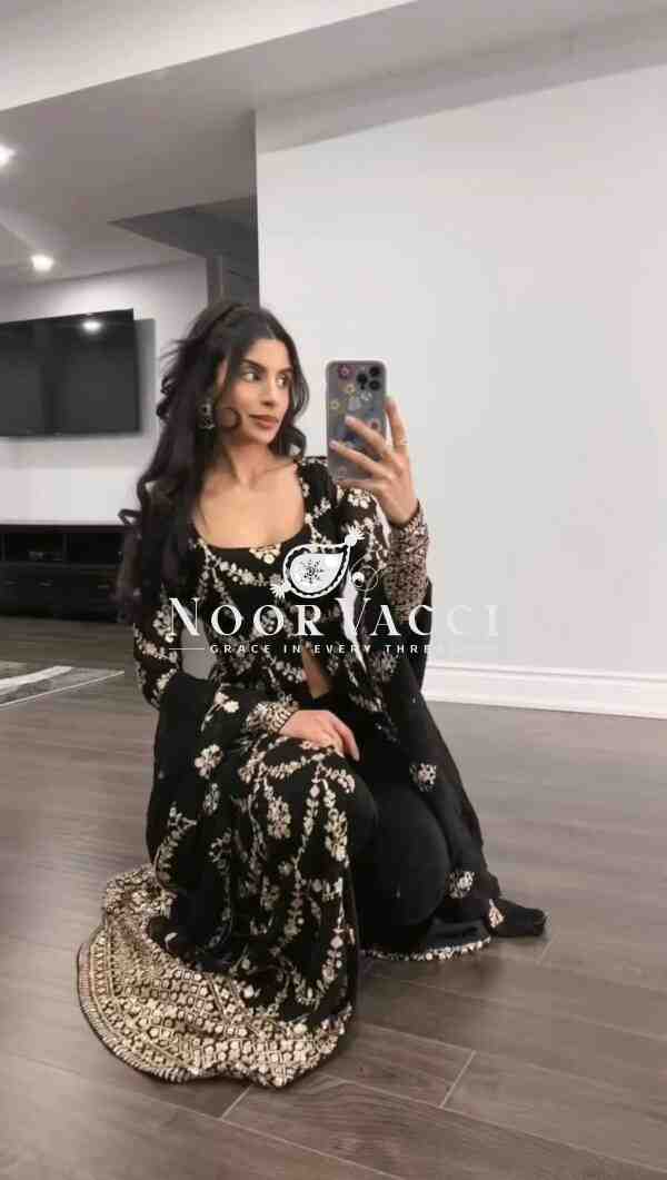 Faux Georgette Embroidered Suit with All-Over Thread Work - Image 2