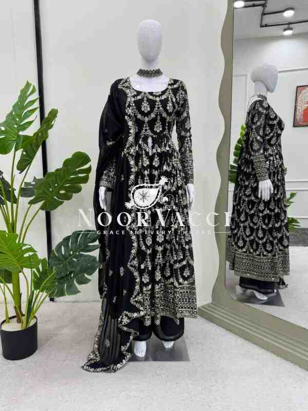 Faux Georgette Embroidered Suit with All-Over Thread Work - Image 8