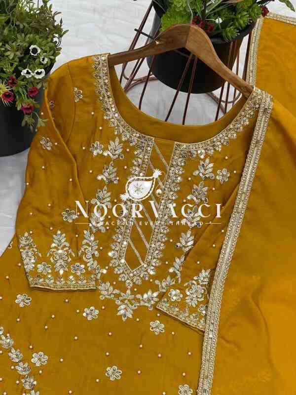 Faux Georgette Heavy Embroidered Top-Gharara Set with Dupatta - Image 8