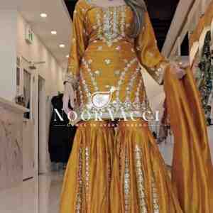 Gorgeous Chinnon Silk Top-Plazzo Set with Fancy Embroidery & Latkan Dori
