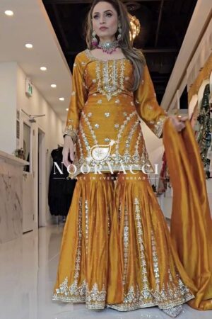 Shop Gorgeous Chinnon Silk Top-Plazzo Set with Fancy Embroidery & Latkan Dori
