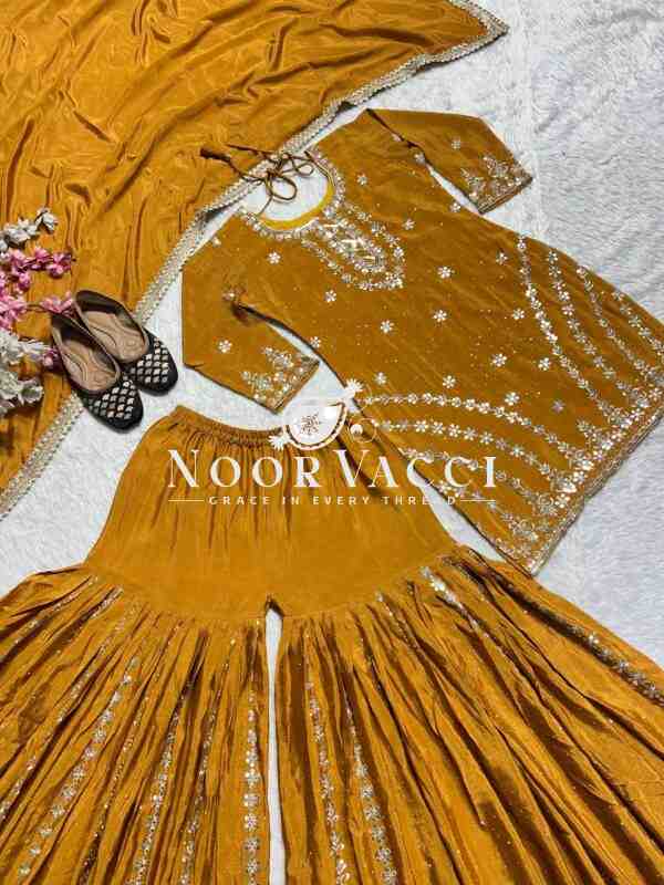 Gorgeous Chinnon Silk Top-Plazzo Set with Fancy Embroidery & Latkan Dori - Image 8