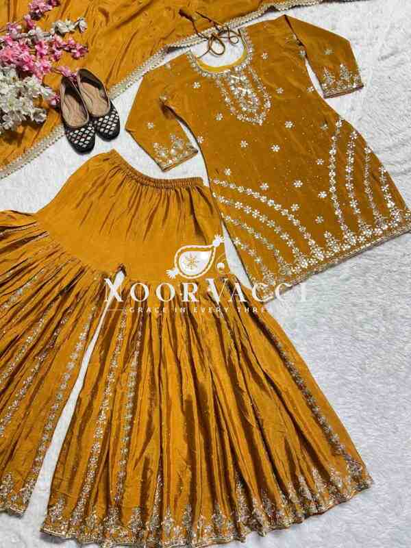 Gorgeous Chinnon Silk Top-Plazzo Set with Fancy Embroidery & Latkan Dori - Image 6