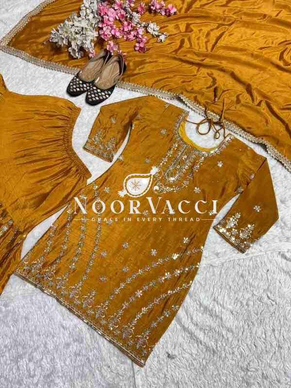 Gorgeous Chinnon Silk Top-Plazzo Set with Fancy Embroidery & Latkan Dori - Image 7