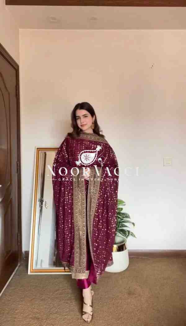 Monsoon Silk Thread & Sequence Embroidered Set with Dupatta - Image 2