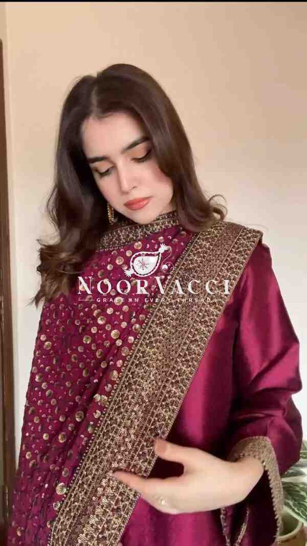 Monsoon Silk Thread & Sequence Embroidered Set with Dupatta - Image 3