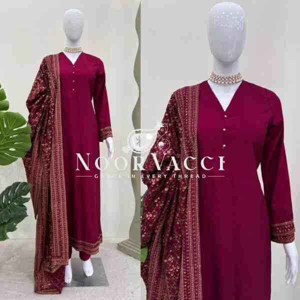 Monsoon Silk Thread & Sequence Embroidered Set with Dupatta - Image 5