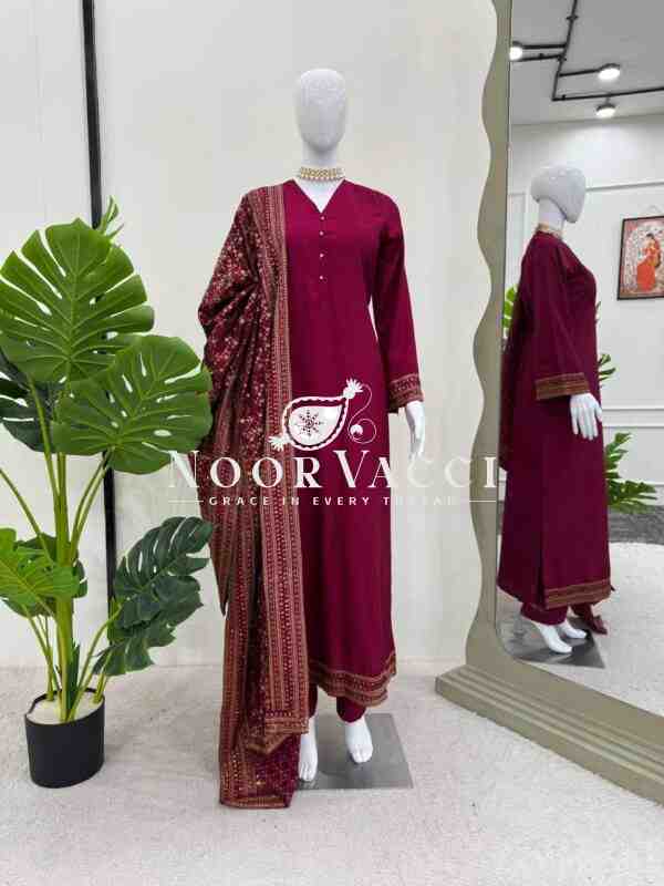 Monsoon Silk Thread & Sequence Embroidered Set with Dupatta - Image 6