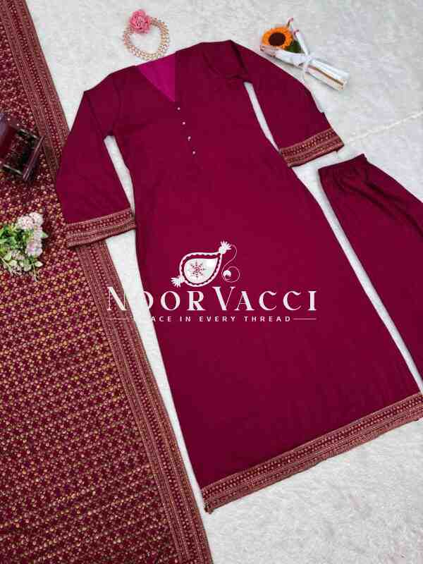Monsoon Silk Thread & Sequence Embroidered Set with Dupatta - Image 7