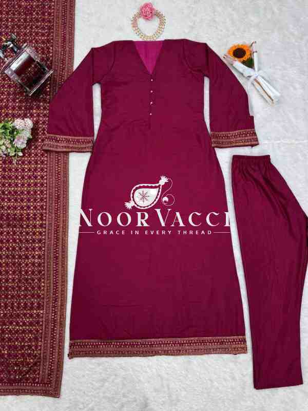 Monsoon Silk Thread & Sequence Embroidered Set with Dupatta - Image 8