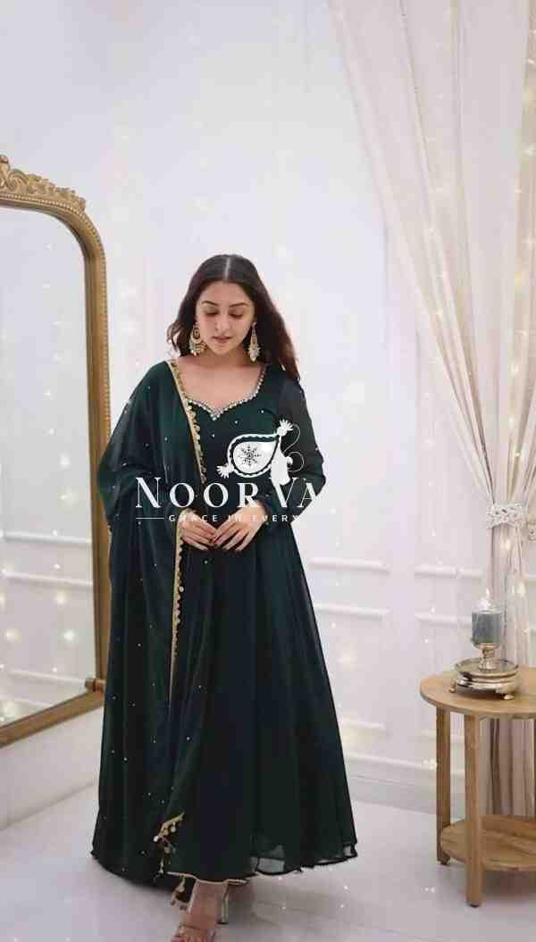 Faux Georgette Handworked Anarkali Set with Dupatta