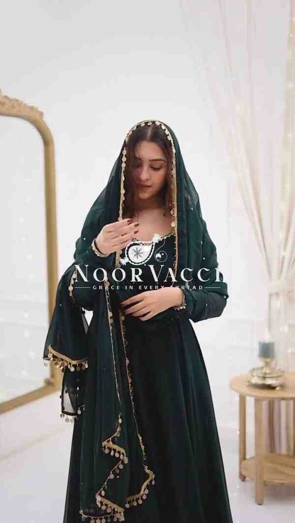 Faux Georgette Handworked Anarkali Set with Dupatta - Image 2