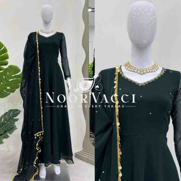 Faux Georgette Handworked Anarkali Set with Dupatta - Image 3