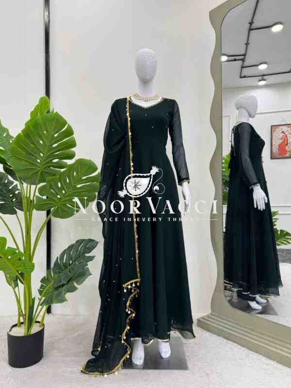Faux Georgette Handworked Anarkali Set with Dupatta - Image 4