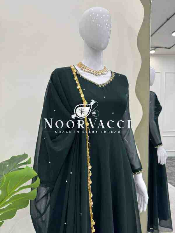 Faux Georgette Handworked Anarkali Set with Dupatta - Image 5