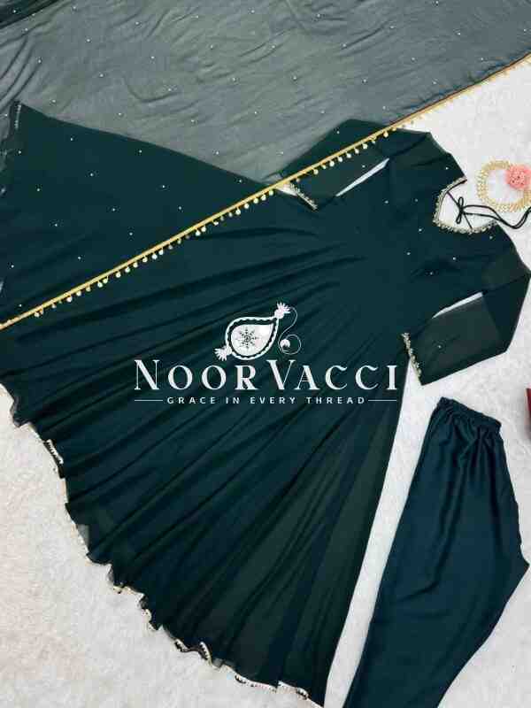 Faux Georgette Handworked Anarkali Set with Dupatta - Image 7