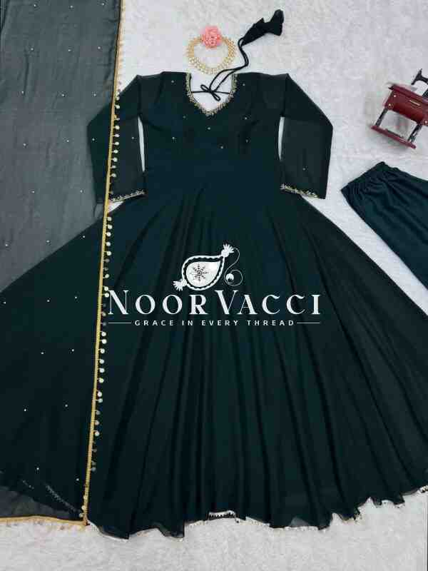Faux Georgette Handworked Anarkali Set with Dupatta - Image 8
