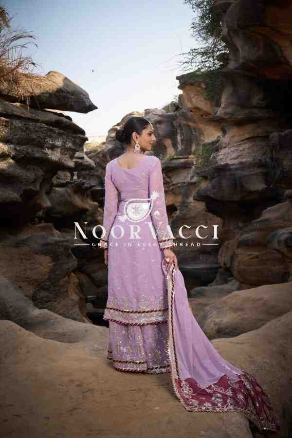 Faux Georgette Embroidered Sharara Set with Rivet Moti and Lace Detailing - Image 4