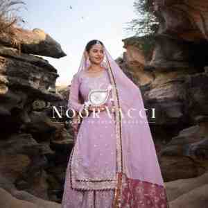Faux Georgette Embroidered Sharara Set with Rivet Moti and Lace Detailing