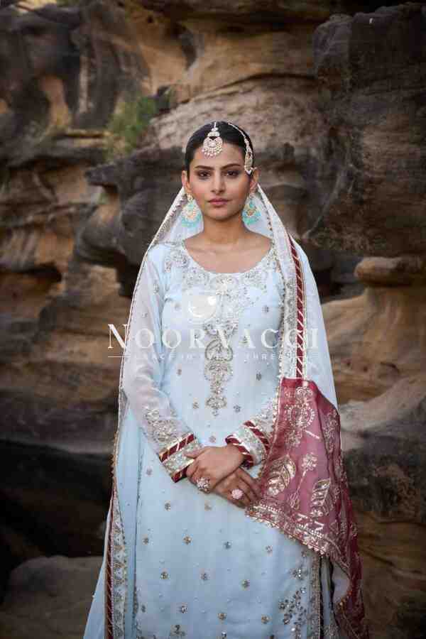Faux Georgette Embroidered Sharara Set with Rivet Moti and Lace Detailing - Image 3