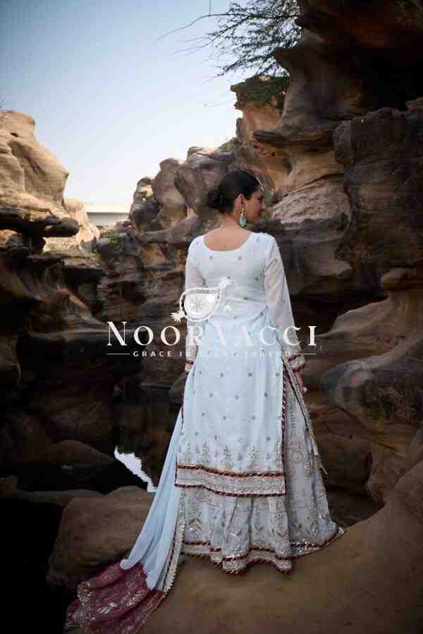Faux Georgette Embroidered Sharara Set with Rivet Moti and Lace Detailing - Image 4