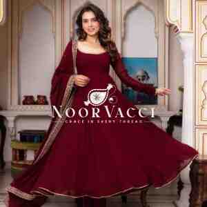 Faux Georgette Embroidered Flair Dress Set with Dupatta
