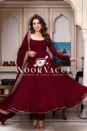 Shop Faux Georgette Embroidered Flair Dress Set with Dupatta
