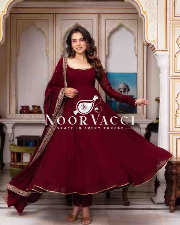 Faux Georgette Embroidered Flair Dress Set with Dupatta