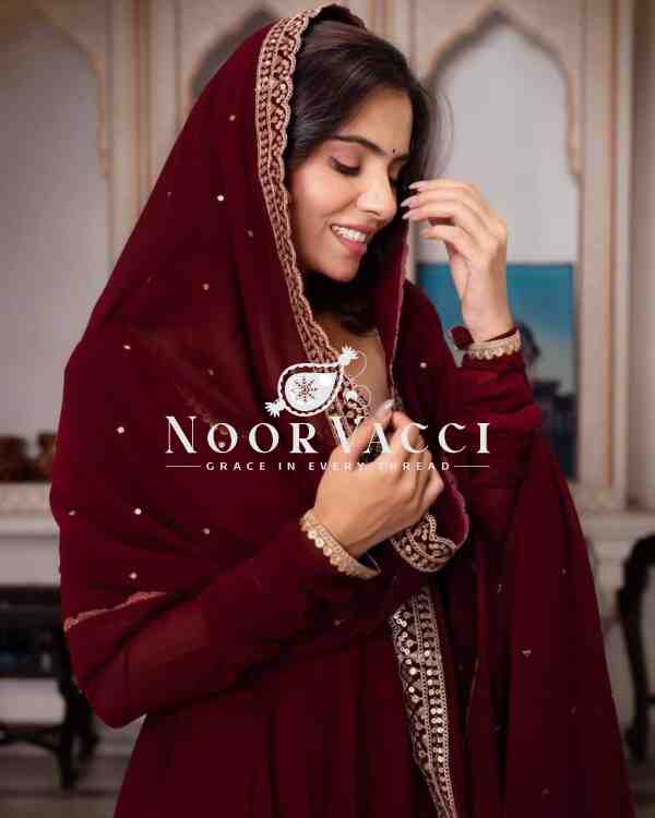 Faux Georgette Embroidered Flair Dress Set with Dupatta - Image 3