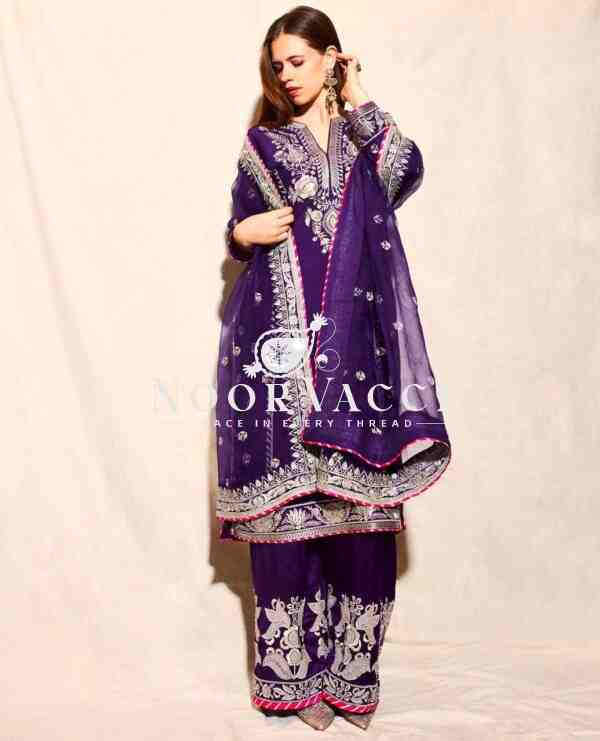 Luxurious Heavy Chinnon Silk Embroidered Plazzo Set with Dupatta – Premium Party & Festive Wear - Image 7