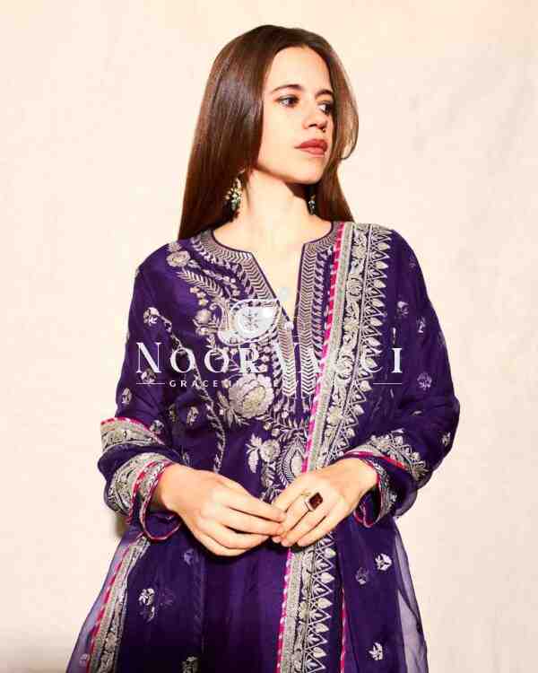 Luxurious Heavy Chinnon Silk Embroidered Plazzo Set with Dupatta – Premium Party & Festive Wear - Image 3