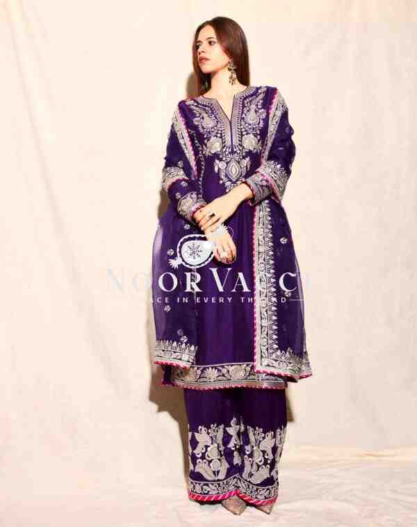 Luxurious Heavy Chinnon Silk Embroidered Plazzo Set with Dupatta – Premium Party & Festive Wear