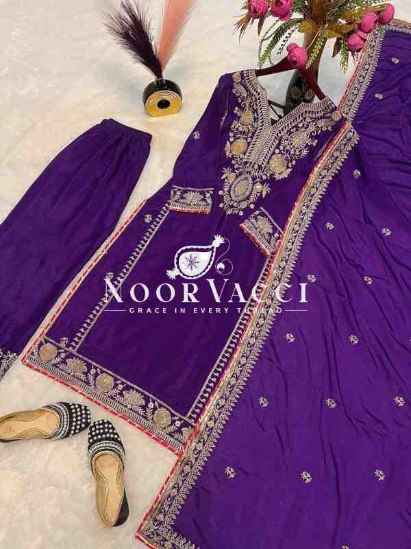 Luxurious Heavy Chinnon Silk Embroidered Plazzo Set with Dupatta – Premium Party & Festive Wear - Image 8