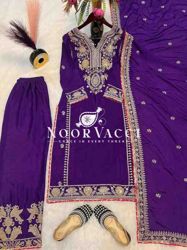Luxurious Heavy Chinnon Silk Embroidered Plazzo Set with Dupatta – Premium Party & Festive Wear - Image 9