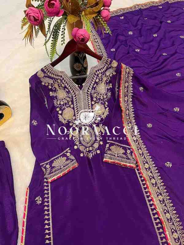 Luxurious Heavy Chinnon Silk Embroidered Plazzo Set with Dupatta – Premium Party & Festive Wear - Image 10
