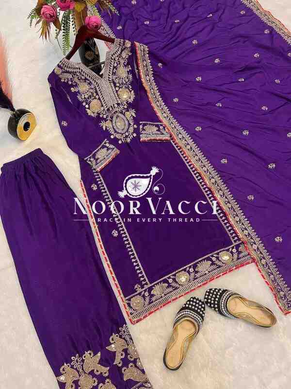 Luxurious Heavy Chinnon Silk Embroidered Plazzo Set with Dupatta – Premium Party & Festive Wear - Image 11