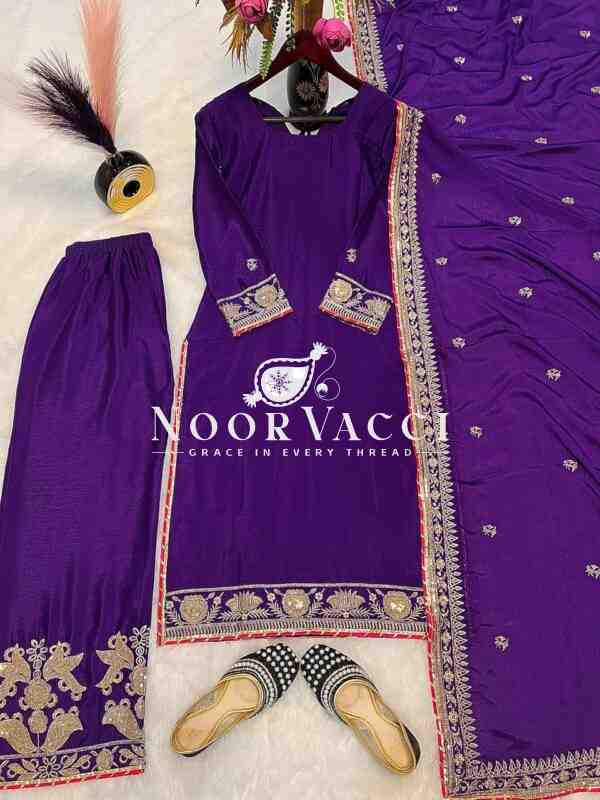Luxurious Heavy Chinnon Silk Embroidered Plazzo Set with Dupatta – Premium Party & Festive Wear - Image 12