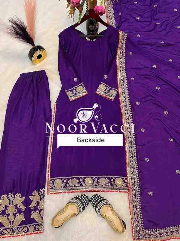 Luxurious Heavy Chinnon Silk Embroidered Plazzo Set with Dupatta – Premium Party & Festive Wear - Image 13