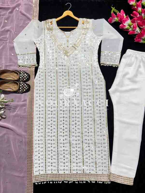 Designer Long Pakistani Suit in Faux Georgette – Party Wear Set - Image 5