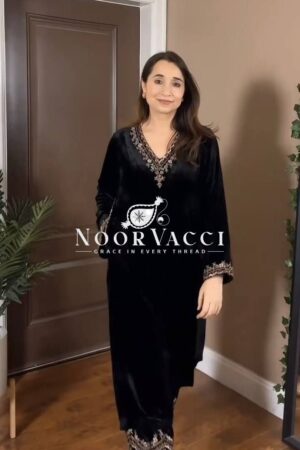 Buy Viscose Velvet Embroidered Suit Set with Side Pocket Detail