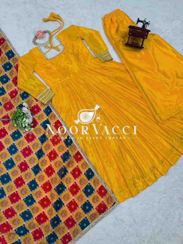 Chinon Silk Plazo Suit Set with Printed Dupatta - Image 10