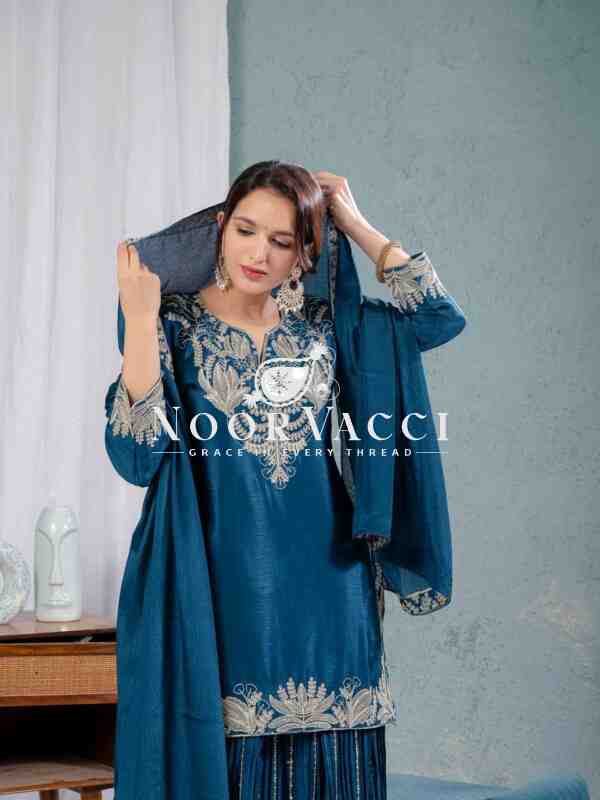Pure Heavy Chinnon Silk Sharara Suit Set with Dupatta - Image 3